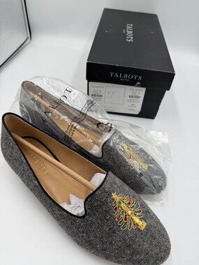 New Talbots Ryan Black/TA IV Novelty Loafers Holiday Tree Size 8M Beautiful. NIB